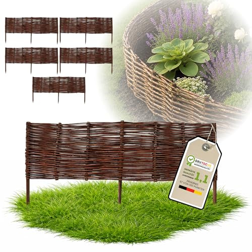 Floranica Staket av vide Rabattkant till trädgård gräsmatta Trä Stolpe Alträ Gräskant 5 stycken höjd: 20cm längd: 100cm