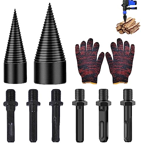 9 Pièces Kit de Foret de Fendage de Buches, Comprenant Foret Conique de 32 mm/42 mm, 6 Vis de Cône de Fendeuse Bois, Outillage Bois, Fendeuse de Buches Électrique pour Jardiniers et Bûcherons