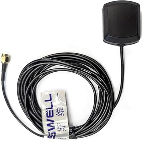 Maswell Antena Externa de GPS/GLONASS con Imán, IP67 Impermeable, 3m Cable y Conector SMA, para Coche, Camión, Caravana, Furgoneta y Barco