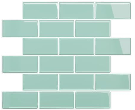VEELIKE Azulejos Adhesivos 3D Para Baño Y Cocina Baldosas Adhesivas Pared Cocina Rectángulos Verde Menta Vinilos Para Pared Pegatinas De Baldosas 30.5cm×30.5cm 24 Piezas