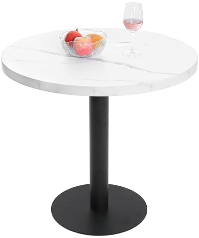 Mingone Esstisch Rund Küchentisch Esszimmertisch Klein mit Marmor Tischplatte Runder Tisch mit Metallbein für Wohnzimmer Balkon Esszimmer 80cm,Weiß