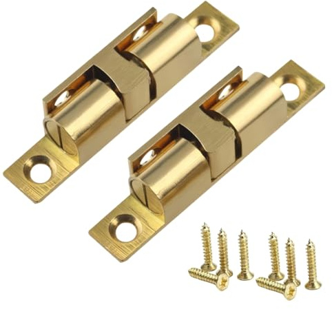 UPEYXDQR Double Ball Tension Roller Catch Latch, 2/ 70mm Solid Brass Hardware Fitting with Screws for Cabinet, Closet & Furniture Door 2 Pcs