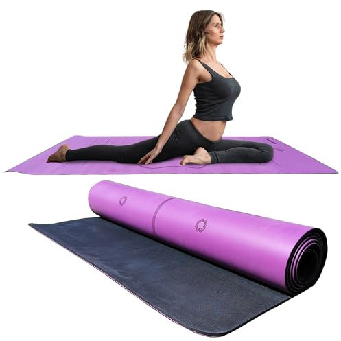 Tempotech Original ® Esterilla Yoga y Pilates | Caucho Alta Densidad | Bolsa Transporte | Antideslizante En Seco Y Húmedo | Esterilla Marcas de Alineación | Asanas Perfectas | Mat Yoga | (Purpura)