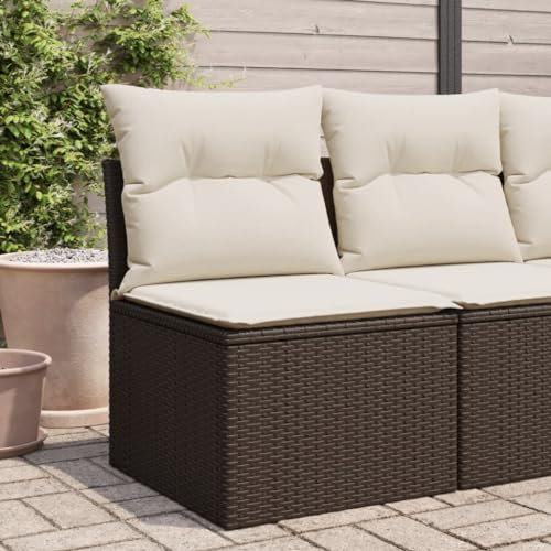Willood Gartensofa ohne Armlehnen mit Kissen Braun Poly Rattan Sofa-Mittelstück3041946de