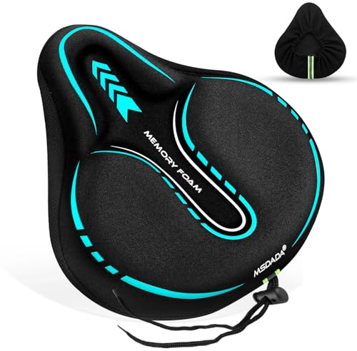 MSDADA New Large Gel Bike Seat Cover, Extra Soft Bike Seat Cushion for Men Women Comfort Wide, Fits Indoor/Outdoor/Exercise Bikes,Light Blue(11inch x 10 inch)