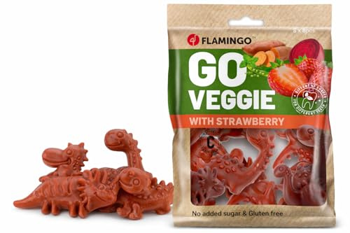 Snacks para Perros – Veggie Dino con Fresa Roja – 120g – sin Gluten – Natural – Divertido y Saludable