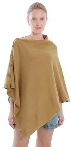 Iris Sprite kvinnor knapp flervägs stickad poncho sjal kashmir känsla halsduk wrap, Camel, one size