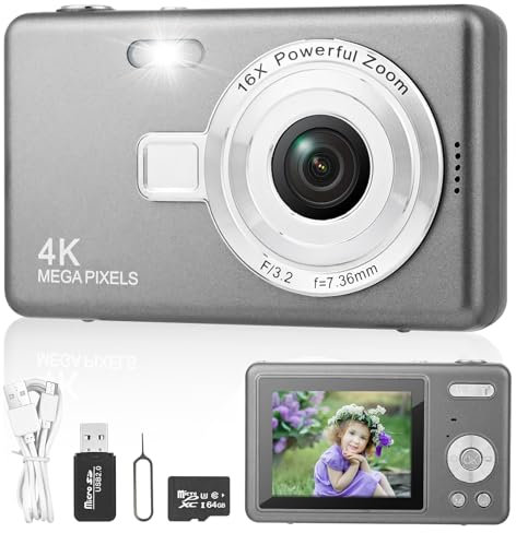 Digitalkamera Fotokamera mit 64GB Karte,Tragbare Fotoapparat mit 2,4 LCD Bildschirm,HD 1080P Fotokamera Kompaktkamera,40MP Fotoapparat,8X Digital Zoom Digital Kamera für Teenager,Anfänger (Grau)