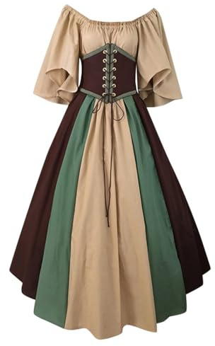 AEGJEGVD Robe Victorienne Reine Femme Robe dentelle deguisement Medieval de SoiréE Vintage Grande Médiévale RéTro Dress Maxi à Manches Flares à Lacets Dress DéGuisement Carnaval Victorien Pas Cher