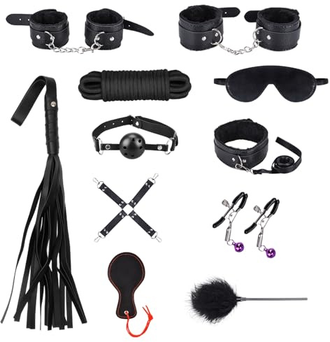 Kit di bondage SM Oziral 11 pezzi BDSM Set di bondage per letto Giocattoli sessuali per coppie Set BDSM Accessori per donne per principianti Set per sesso di coppia nero