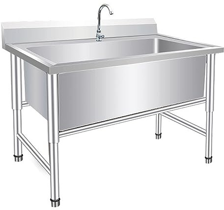 Évier de cuisine commercial en acier inoxydable à cuve unique avec robinet - Évier de service robuste pour restaurant, garage, atelier, buanderie industrielle (taille : 60)