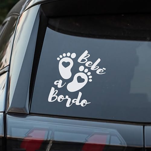 Bratiki, Pegatina Bebe a Bordo Coche 16 x 13.5 cm, Vinilo Impermeable y Resistente a UV, Dibujo Animado de Unicornio y Tigre, Multicolor