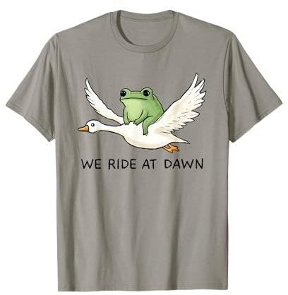 We Ride at Dawn Funny Frog Riding Goose Chaotic Animal T-Shirt
