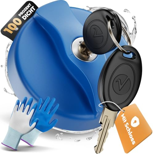valuents® bouchon reservoir eau verrouillable 78mm diamètre – bleu – pour raccord de remplissage d'eau/réservoir d'eau sur camping car/caravane avec 2 clés +Plus: gants de jardinage