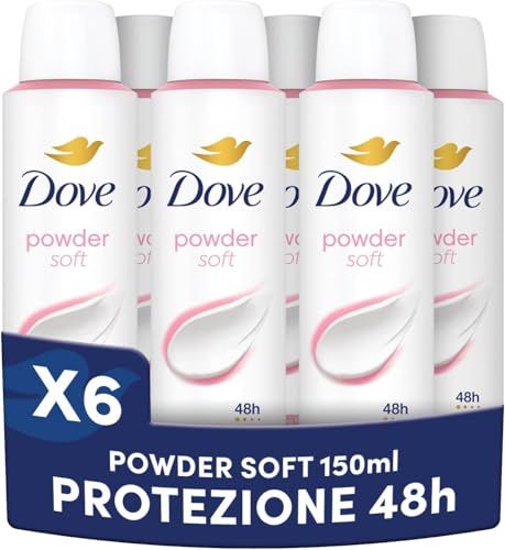 Dove Deodorante Spray, Dove Classic Care Powder, Deodorante Antitraspirante Spray, Protezione Fino a 48 Ore, con 1/4 di Crema Idratante, Formula Delicata, Deodorante Uomo e Donna, 6 Pezzi da 150 ml