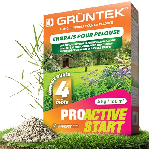 GRÜNTEK Concime Prato Primavera Starter 4 kg - 160 m² | Fertilizzante per Prato Rinverdente NPK 20+15+10 | Concime Azotato per Prato Piante Orto e Agrumi Lenta Cessione fino a 4 Mesi.