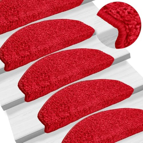Ziaphsol Stegmattor, set, 10 st. röd, halvcirkelformad, för trappor, 65 x 21 x 4 cm, PP-tuftad med självhäftande baksida, halkfri för trätrappor inuti, repskydd