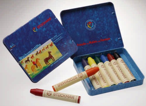 Stockmar 204884208 Wachsmalstifte (8 Stifte, wasserfest, papergewickelt, aus Bienenwachs, im Blechetui)