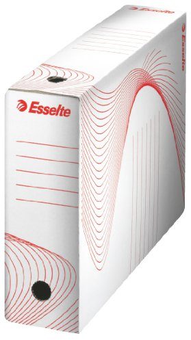 Esselte Standard Archiv-Schachtel, 80 mm Rückenbreite, Aktenkarton A4, Aufbewahrungsbox für bis zu 600 Blätter, Archivbox mit geometrischem Design, Standard Archiv Serie, 25 Stück, Weiß/Rot, 128080