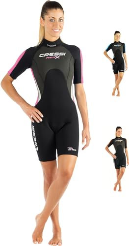 CRESSI Med X Lady Shorty Wetsuit Black/Pink/Grey 2.5mm XS/1 - Kurzer Neoprenanzug für Damen aus 2,5 mm Hochelastischem, Schwarz/Rosa/Grau, XS/1