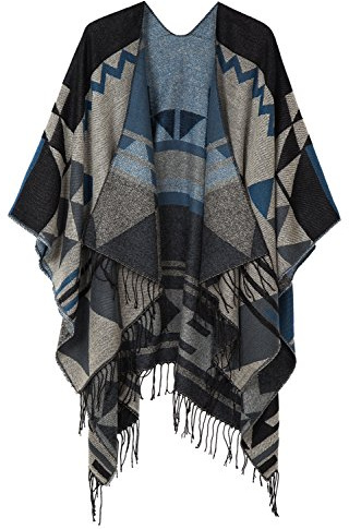 Urban GoCo Femme Manteau Cape Echarpe Epaisse Poncho Cardigan Foulard Chaud Hiver avec Franges
