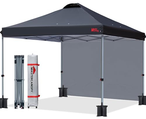 MASTERCANOPY 2 x 2 m Pop-up-Pavillon Faltpavillon Festzelt mit Entlüftung & 1 Seitenwand/Seitenteil für Markt, Garten, Events, Schwarz