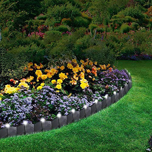 Greenfields Multi Coloured or White LED Solar Powered Lights Garden Lawn Edging Plant Border Garden Border Flower Bed, Vegetables & Grass Interlocking Panels with Auto ON/OFF (White)