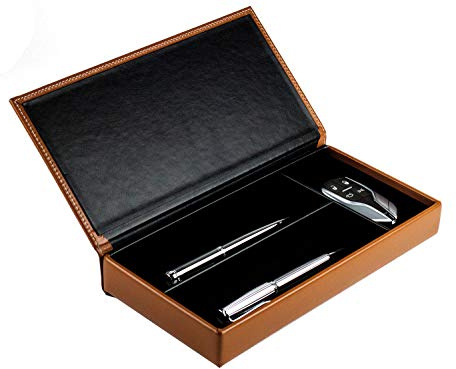 DELMON VARONE - Personalisierbarer Ablagekasten mit Deckel Premium Leder Cambridge braun - Organizer für Kugelschreiber, Füller & Schreibutensilien - Stifte-Aufbewahrung für Schreibtisch mit 3 Fächer