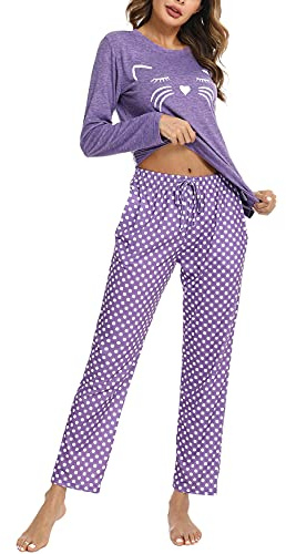 Uniexcosm Pijama Mujer Largo de algodón 2 Piezas Manga Larga