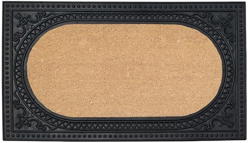A1 Home Collections 39×24 Natural Coir & Rubber Doormat - Decorative Welcome Design, Heavy Duty Coconut Fiber Entry Mat with Non-Slip Backing - Anti-Shed Treated, Low Profile Front Door Mat