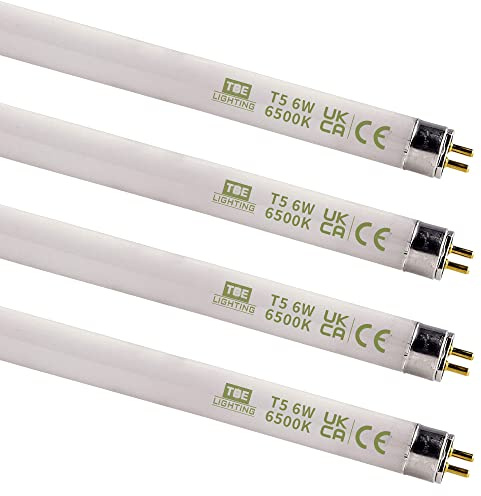 TBE LIGHTING Lámparas de tubo fluorescente T5 de 6 W, 225 mm, bombillas CFL, accesorios de base G5 de 2 pines, lámparas T5 de alta eficiencia, luz diurna blanca 6500 K (paquete de 4)