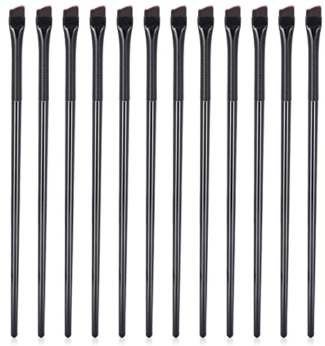 12 Pcs Angled Eyeliner Brushes, Flat Tapered Eyebrow Tint Brush Soft Cosmetic Blending Slanted Eyebrow Brush Professional Portable Slant Tip Eyeshadow Concealer Brushes for Eye Makeup