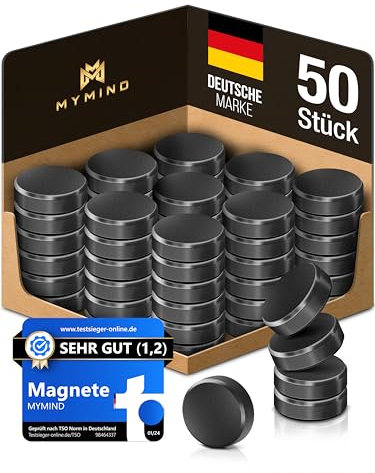 MYMIND® Magnete für Magnettafel [EXTRA STARK] – 50x Kleine Magneten 18x5mm – Ideal als Magnet für Kühlschrank, Whiteboard & Pinnwand – Kühlschrankmagnete Schwarz – Kein Zerkratzen