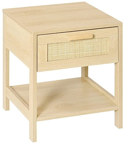 HOMCOM Comodino Moderno in MDF, Comodino con Cassetto e Ripiano Inferiore Portaoggetti, 40x40x48 cm, color Legno