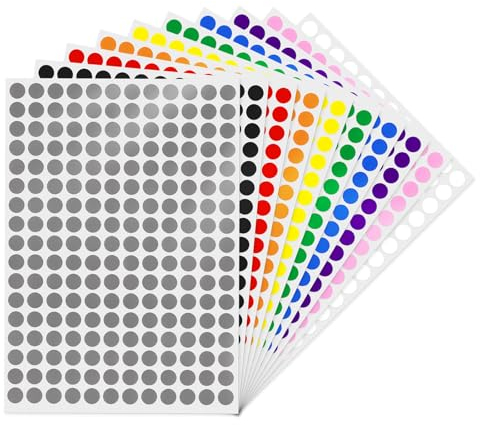 YIKIADA 10 Farben Runde Punktaufkleber 10 mm Bunt Klebepunkte Selbstklebend Farbig Aufkleber Markierungspunkte Etiketten für Lager Büro 2040 Stück.