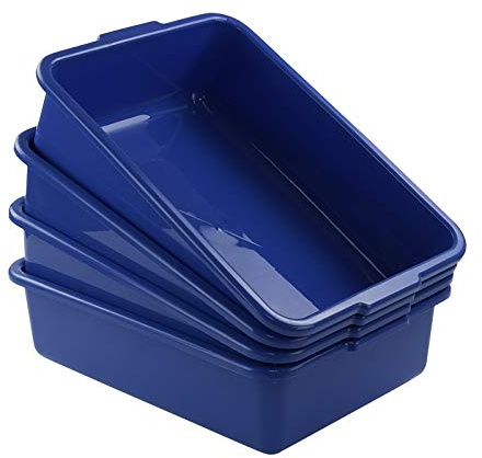 Xyskin Paquete de 4 Cuencos para Lavar, Bandeja de Almacenamiento de Alimentos Poco Profunda, Recipiente de Plástico para Tina de Autobús, Color Azul
