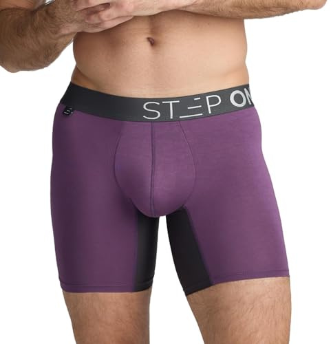 STEP ONE Mens Boxers Shorts, 1 Pair, Anti Chafing Underwear for Men, Moisture-Wicking Boxer Shorts with 3D Pouch. Fabric Made from bamboo viscose Purple and Grey Large