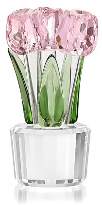 OLegei Tulipán Cristal - Ramo de flores de cristal, figura portapapeles, decoración de mesa, regalo para Navidad, boda, cumpleaños (rosa)