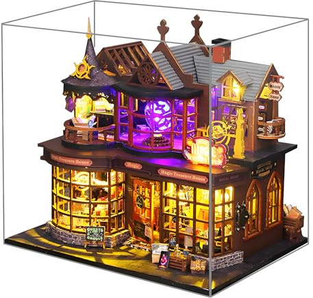 Spilay Casa de muñecas en miniatura, kit de construcción de madera con cubierta a prueba de polvo, caja de música y LED, regalo para adultos (Magic Treasure House)