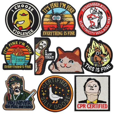 10 stycken roliga MEME-tyg-set, taktisk moral-kul-trend-emblemlapp, broderade krok-loop-applikationer för kläder, jackor, ryggsäckar, mössor, västar, uniformer, hundvästar