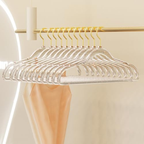 Lkw Ogechi Paquete de 10 Perchas de Plástico con Muescas, Perchas Ropa Acrílico Antideslizantes, Percha de Ropa Transparente Resistente, Percha Adultos para Abrigos, Vestidos