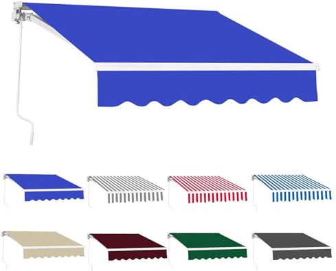 Toldo manual retráctil, parasol plegable azul con manivela, impermeable, marco de aluminio para patio, balcón, restaurante, 400 x 300 cm, solución de sombra al aire libre