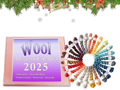 Calendrier de compte à rebours en laine - Calendrier de bricolage de Noël de 24 jours, kit de projet de tricot créatif, kit de fil de bricolage festif | Compte à rebours de vacances 2025 pour filles