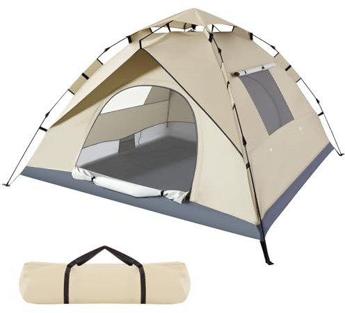 BREEZENEST Pop Up Tent for 4 Person, Automatic Instant Camping Tent with Upgraded 210D Oxford, Waterproof Windproof & Insect Proof for 3 Seconds Quick Setup, Perfect for Outdoor, Hiking Family Camping
