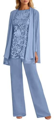 Gefomuofe Traje de boda para mujer, chifón, traje de madrina para boda, pantalones formales con chaqueta, 3 piezas, elegante, traje de noche, traje de ocio, traje de pantalón transpirable, opaco