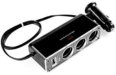 3 Socket Cigarette Lighter Splitter with USB Car Charger - 12V/24V Triple Power Adapter for Phone, Sat Nav, Dash Cam, Tablet - Universal Fit for Cars, Vans & Lorries - Black