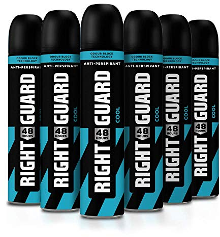 Right Guard Mens Deodorant, Total Defence 5, Cool 48H High-Performance Anti-Perspirant Spray, Multipack 6 x 250 ml