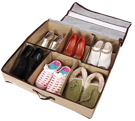 Periea ‘Sami’ Shoe Organiser - Foldable Shoe Storage Bag/Box for Tidying & Organising Shoes, Trainers, Heels & Boots – Anti-odour & Anti-mould Fabric (Beige)