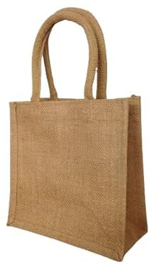 10 x Small Jute Hessian Shopping Bags – Size 20x20x12cm – Natural Reusable Eco-Friendly Gift Bags for Women – Classic Tote Bags with Cotton Cord Handles – Sustainable Shopper for Retail & Party