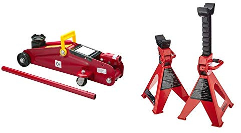 Unitec 10008 Gato Hidráulico 2 T & Amazon Basics - Gatos estabilizadores, de Acero, Capacidad de 3 toneladas - 1 par